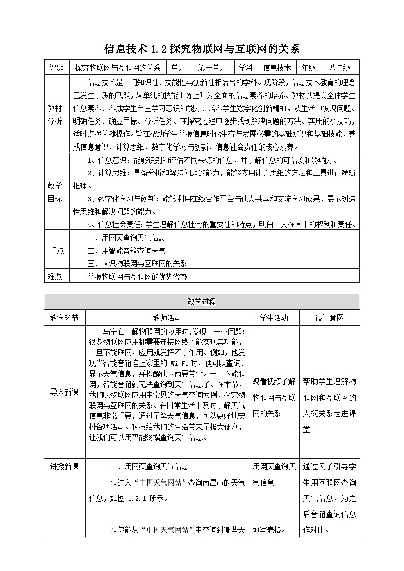 【电子工业社版】八上信息技术  1.2《探究物联网与互联网的关系》课件+教案+素材01