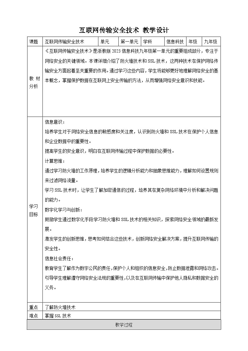 第3课 互联网传输安全技术 教案5 九年级信息科技浙教版（2023）第1页