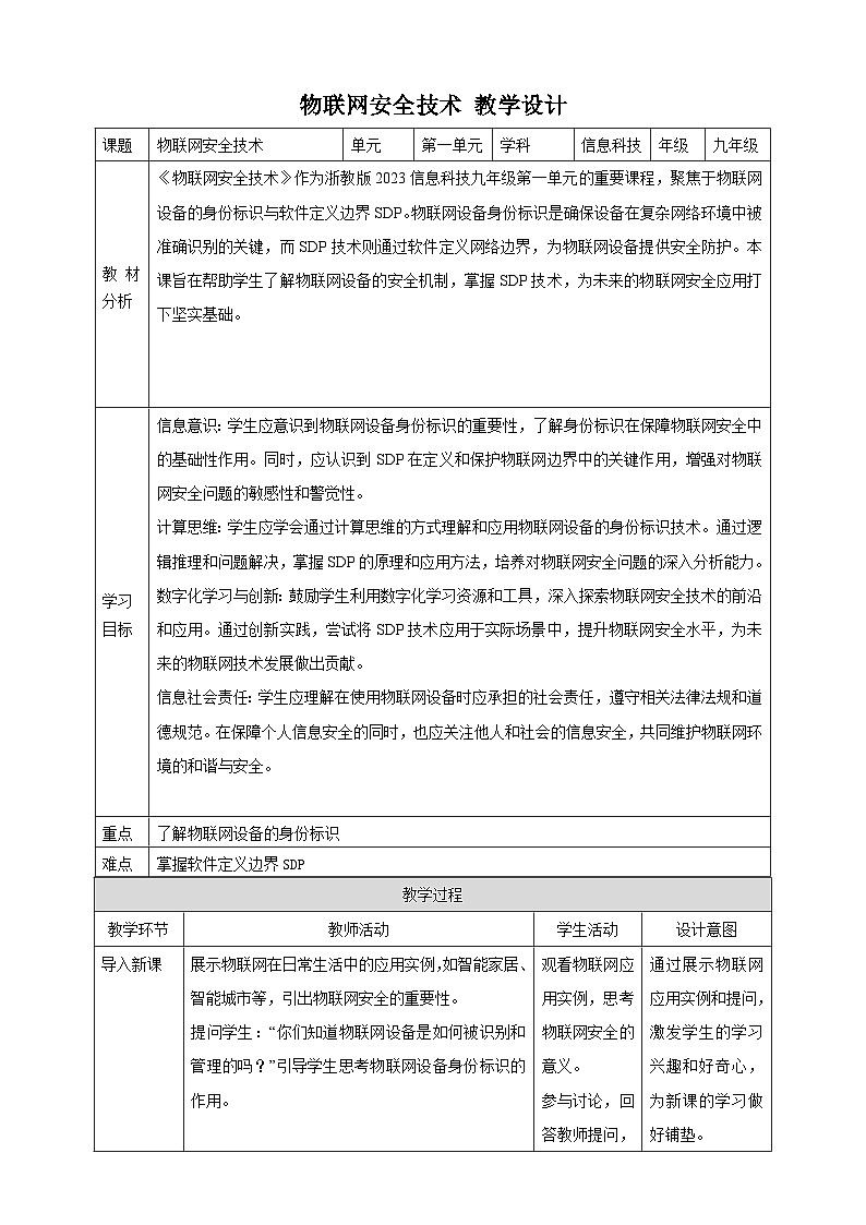 第5课 物联网安全技术 教案5 九年级信息科技浙教版（2023）第1页