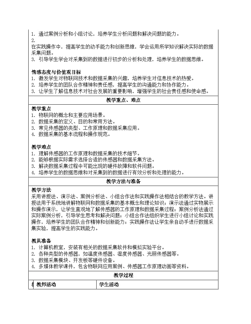 第17课 《物联数据需采集》教案设计 2024—2025学年人教版（2024）初中信息科技八年级全一册第2页