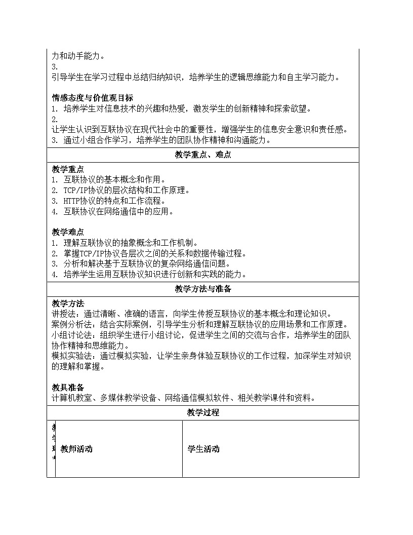 第二单元第9课《互联协议仍沿用》教案设计 2024-2025学年人教版初中信息科技八年级全一册第2页