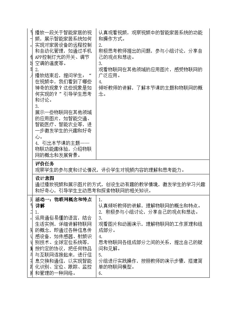 第一单元第5课《物联功能趣体验》教案设计 2024-2025学年人教版初中信息科技八年级全一册第3页
