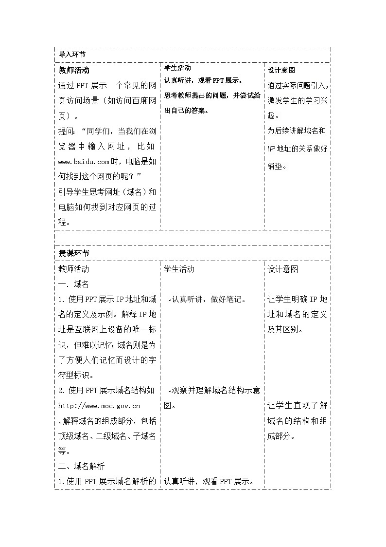 人教版初中信息技术七年级全一册第7课 域名解析换编码 教学设计第2页