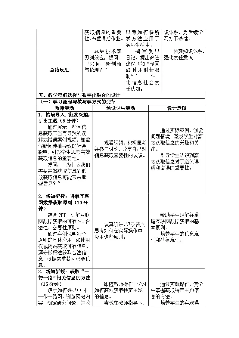 河北大学出版社信息科技七年级 第6课《高效获取信息的方法》教学设计与反思第3页