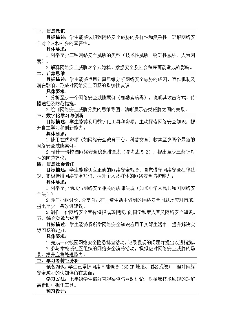 河北大学出版社信息科技七年级 第21课《网络安全的威胁》教学设计与反思第3页