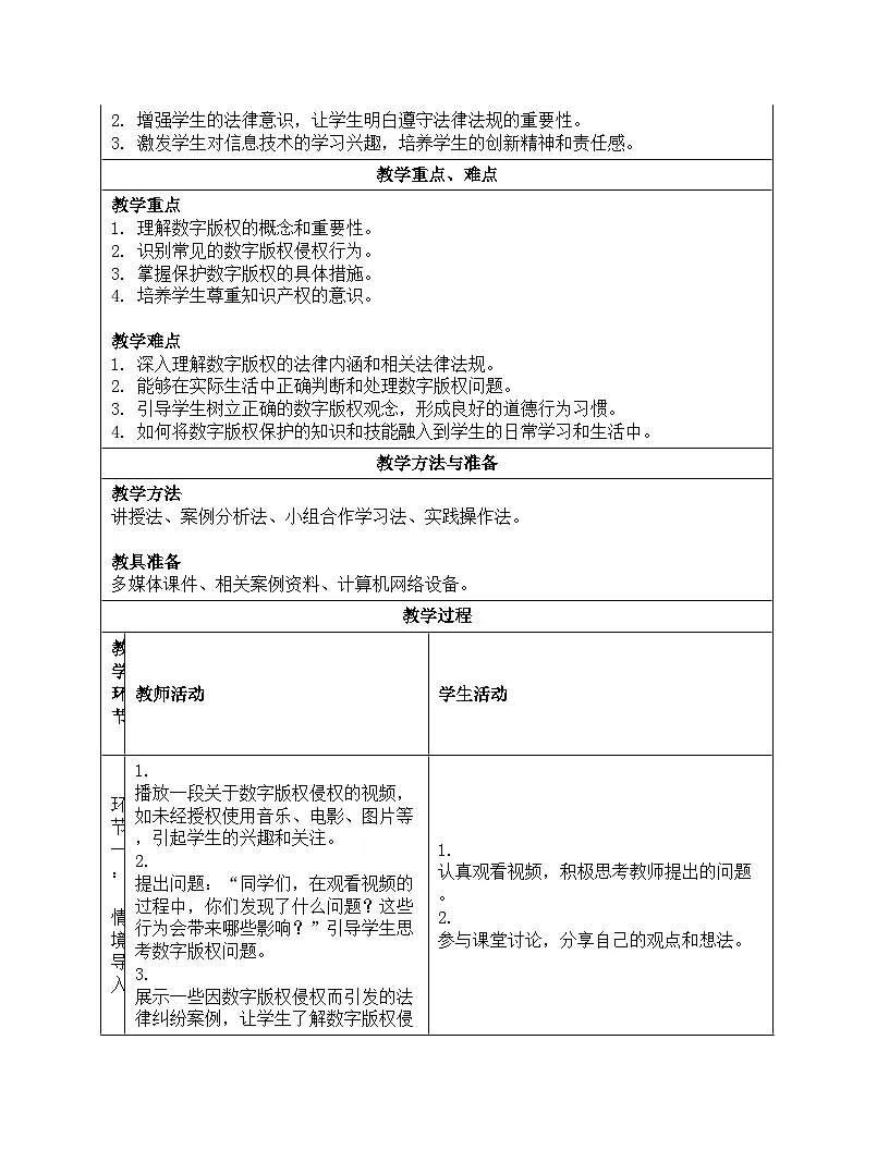 第6单元共同守护互联网《数字版权要保护》教案设计人教版（2024）信息科技七年级全一册第2页