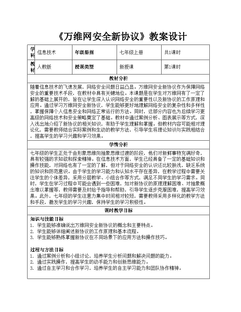 第13课万维网安全新协议 教学设计人教版（2024）初中信息科技七年级全一册第1页