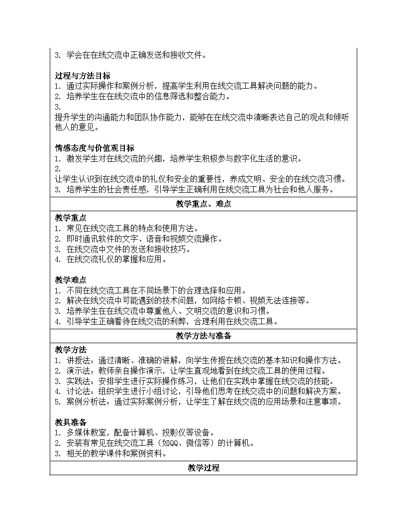 第24课 在线交流新气象 教学设计 人教版（2024）初中信息科技七年级全一册第2页