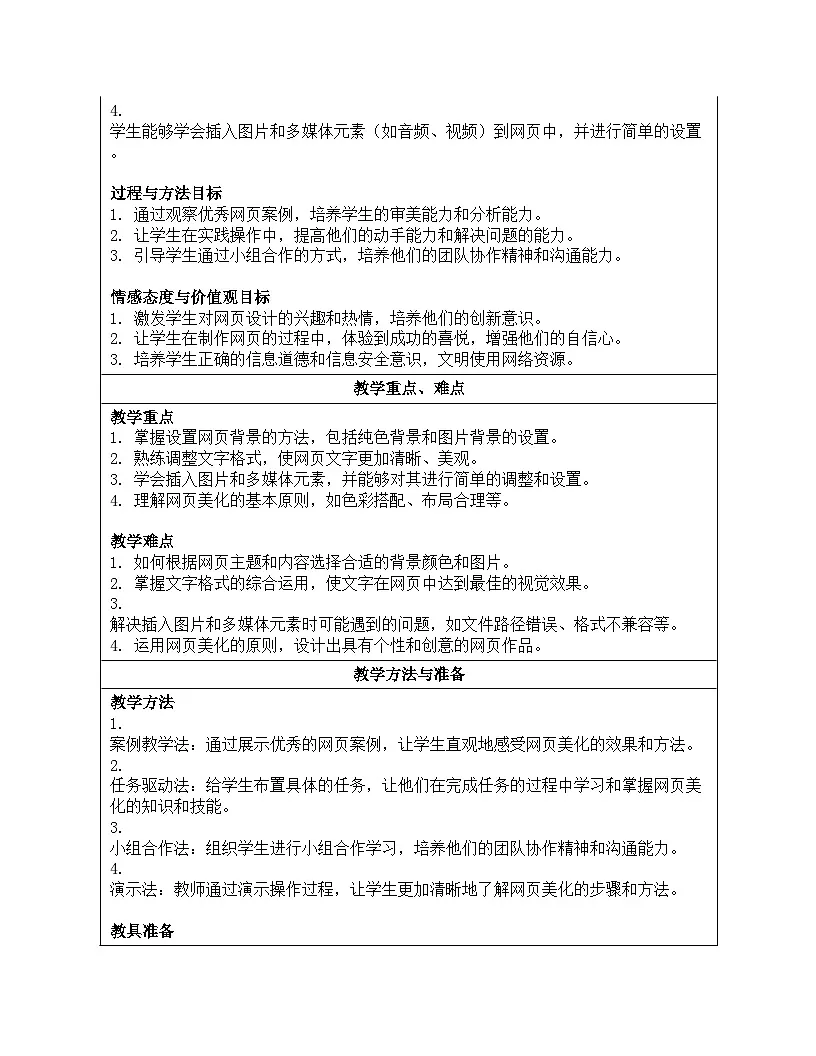 第18课 美化网页方法多教学设计人教版（2024）初中信息科技七年级全一册第2页