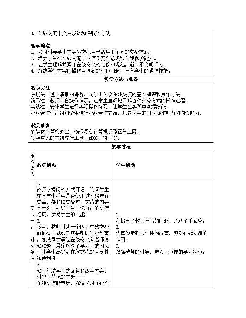 第24课《在线交流新气象》教案设计 人教版（2024）初中信息技术七年级全一册+第2页