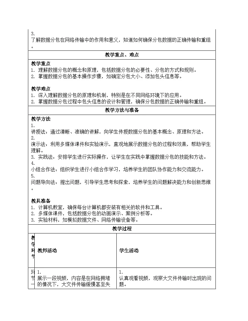 第4课 《数据分包灵活传》教案设计 初中人教版2024 信息技术七年级全一册第2页