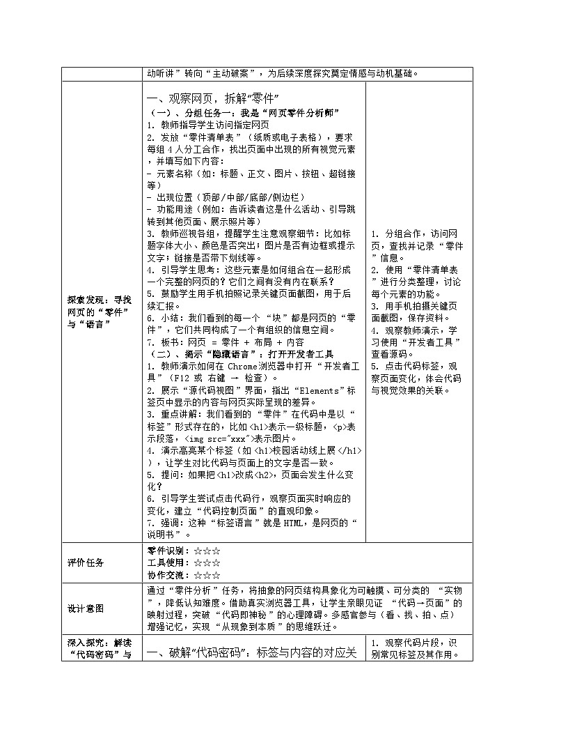 《第4单元 校园活动线上展：16 探秘网页与代码》教学设计（表格版）-2025-2026学年人教版(2024)信息技术七年级全册第3页