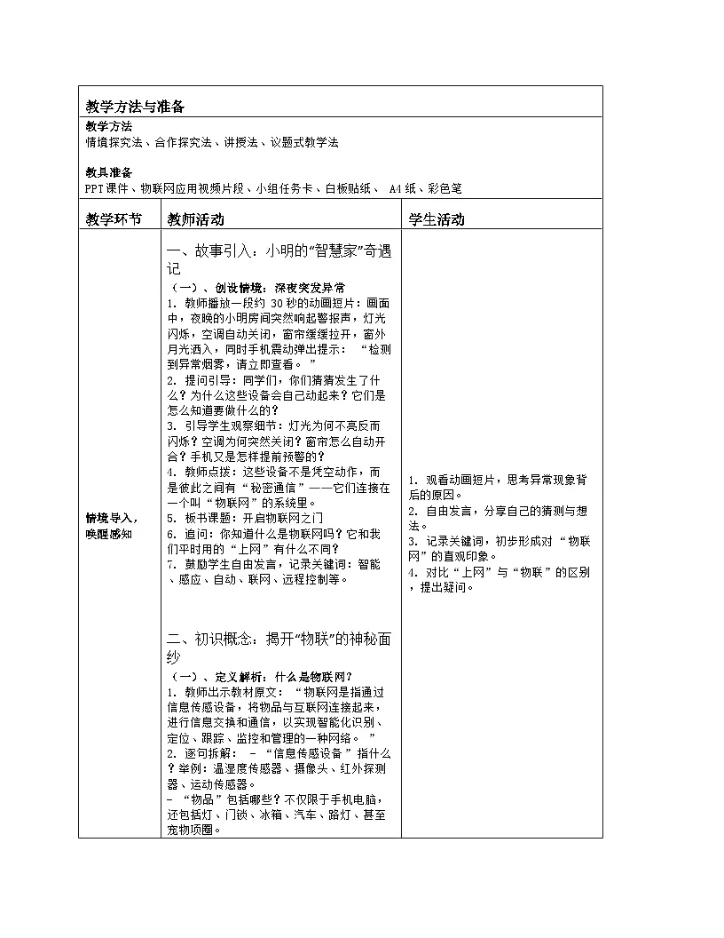 《第1单元 从感知到物联：1 开启物联网之门》教学设计（表格版）-2025-2026学年人教版(2024)信息技术八年级全册第2页