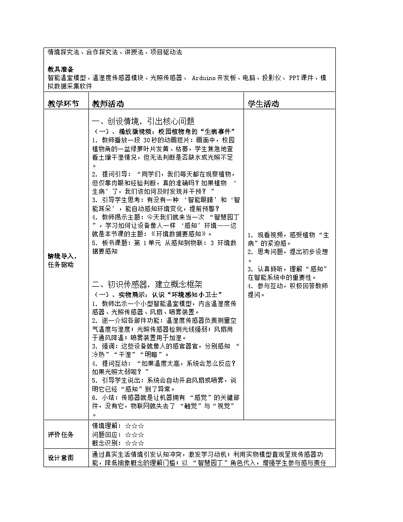 《第1单元 从感知到物联：3 环境数据要感知》教学设计（表格版）-2025-2026学年人教版(2024)信息技术八年级全册第2页