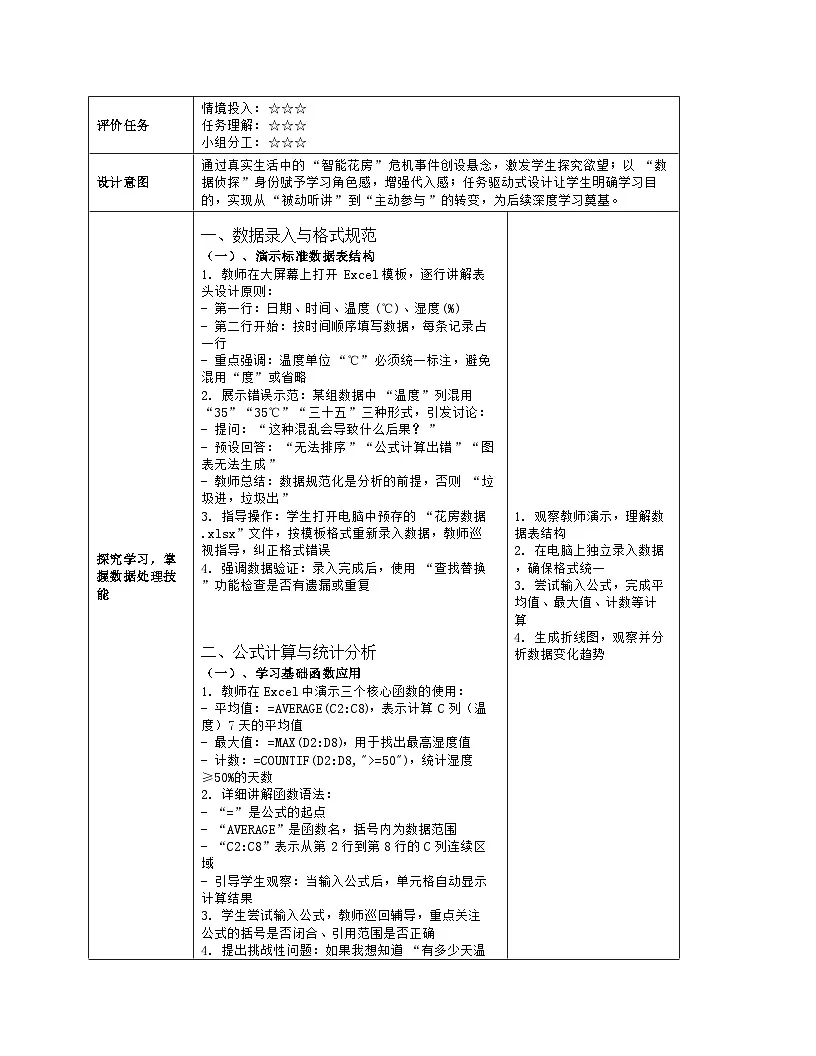 《第4单元 简易物联系统实践：18 数据分析与处理》教学设计（表格版）-2025-2026学年人教版(2024)信息技术八年级全册第3页