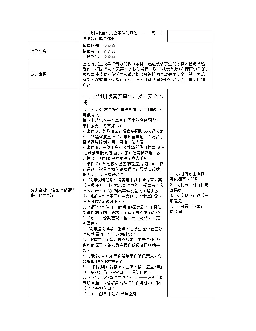 《第6单元 物联网安全：27 安全事件与风险》教学设计（表格版）-2025-2026学年人教版(2024)信息技术八年级全册第3页