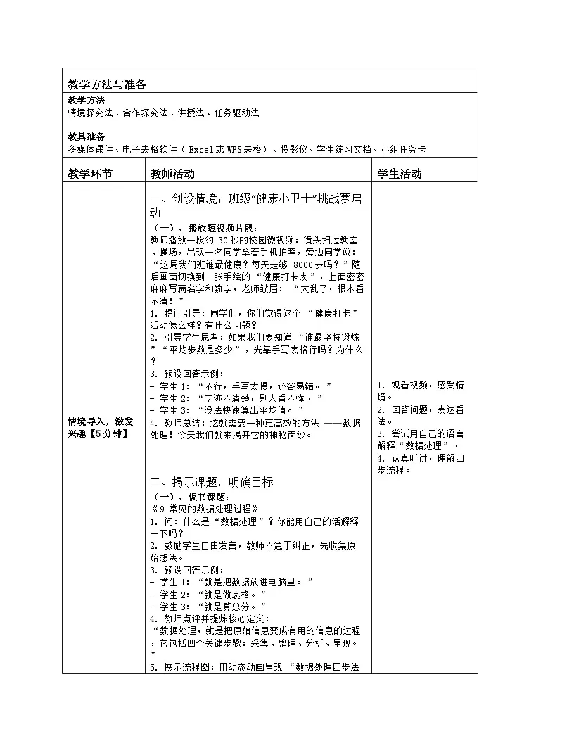 《9 常见的数据处理过程》教学设计（表格版）-2025-2026学年河大版（2024）信息科技七年级全一册第2页