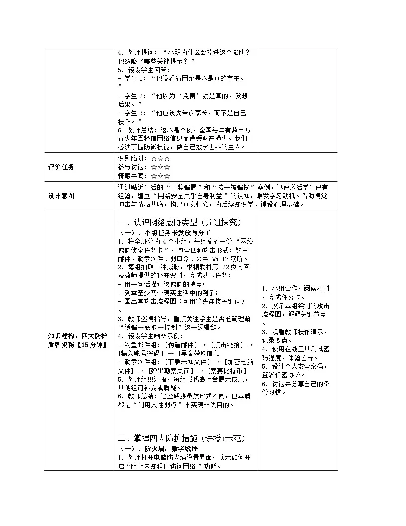 《22 网络安全的防护措施》教学设计（表格版）-2025-2026学年河大版（2024）信息科技七年级全一册第3页