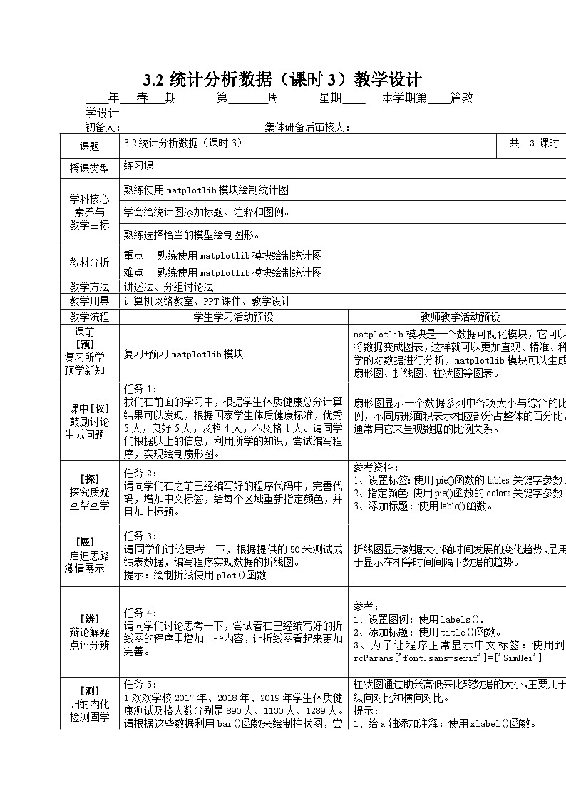 3.3 绘制统计图 教案（表格式）川教版（2019）八年级信息技术下册第1页