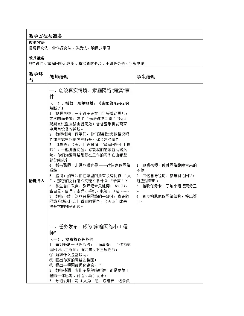 《第一单元 改造家庭网络系统：1 走进互联世界》教学设计（表格版）-2025-2026学年川教版(2024)信息技术七年级上册第2页
