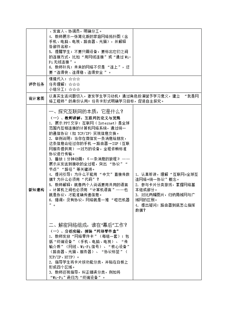 《第一单元 改造家庭网络系统：1 走进互联世界》教学设计（表格版）-2025-2026学年川教版(2024)信息技术七年级上册第3页