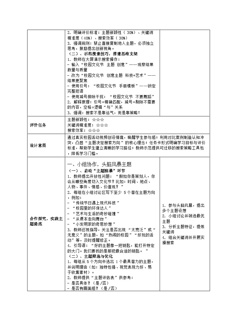 《第二单元 制作在线宣传手册：1 确定主题精搜索》教学设计（表格版）-2025-2026学年川教版(2024)信息技术七年级上册第3页