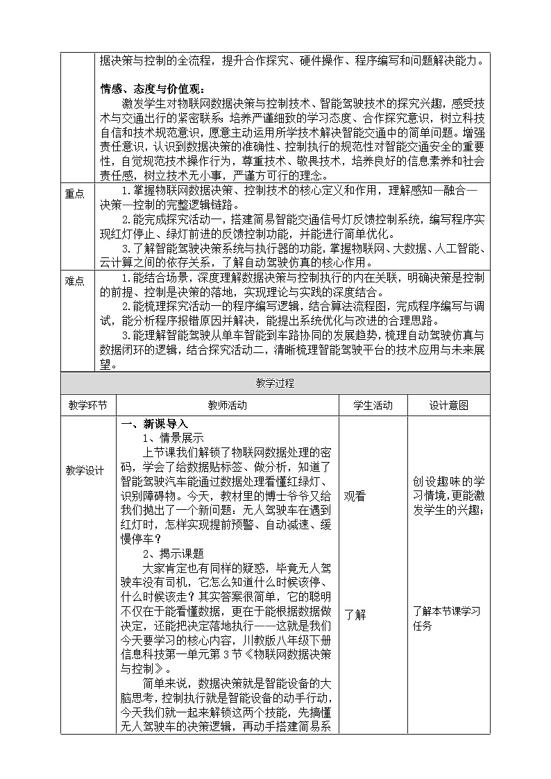 【核心素养目标】八年级下册信息技术第一单元第3节《物联网数据决策与控制》川教版2024 教案第2页
