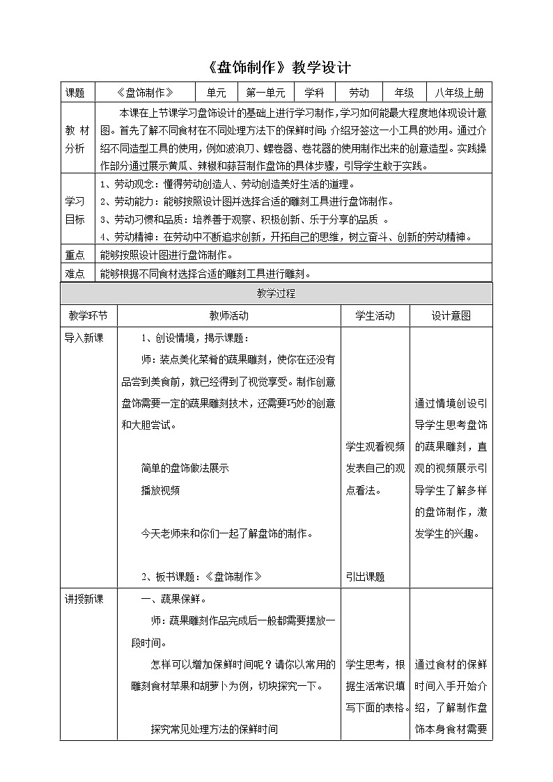 项目一任务三《盘饰制作》教案第1页
