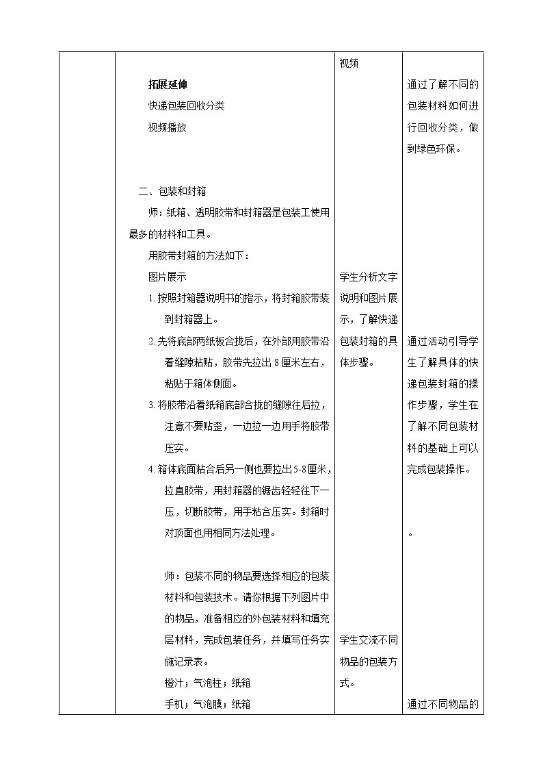 项目四任务二《辛勤的物流包装工》教案第3页