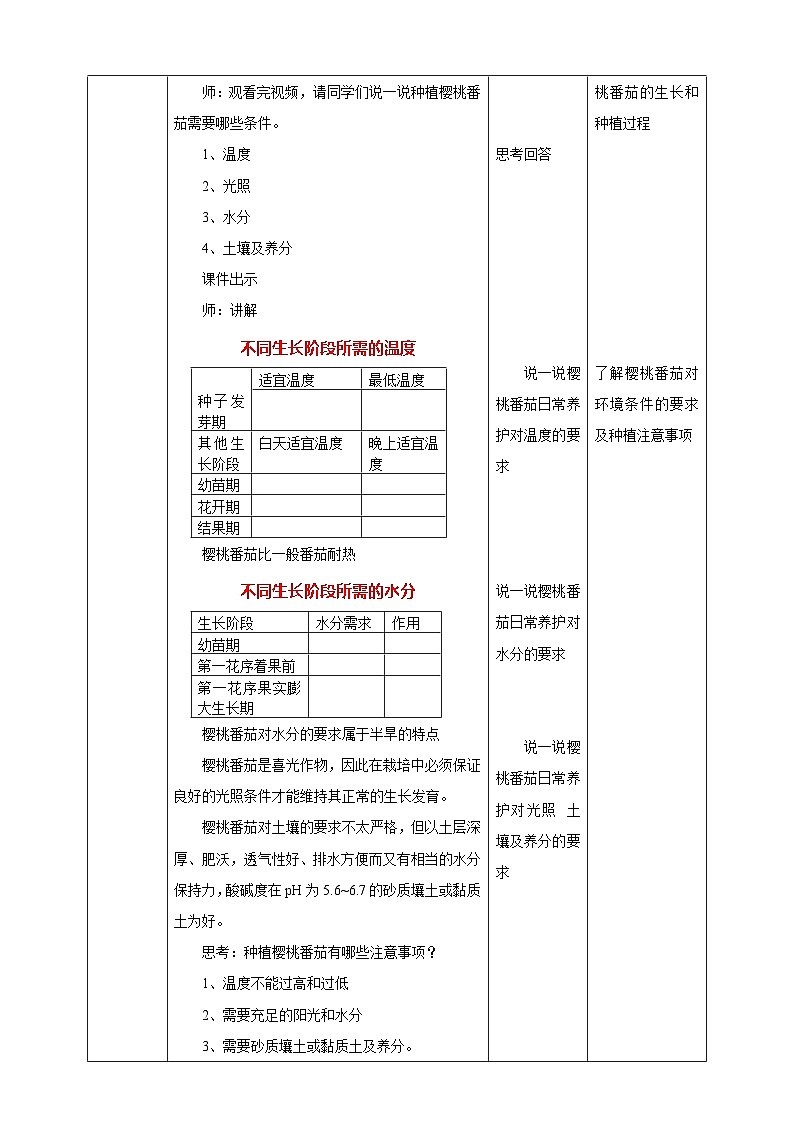 湘教版初中劳技全册教案第十四课《樱桃番茄》教案02