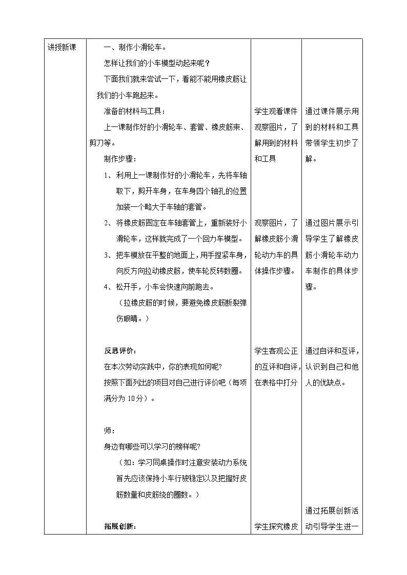 粤教版初中劳技全一册教案第三单元第2课《制作橡皮筋动力车·不同的动力系统》教案02