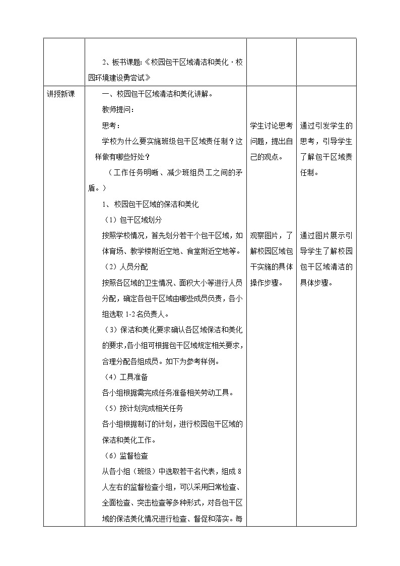 粤教版初中劳技全一册教案第四单元第1课《校园包干区域清洁和美化·校园环境建设勇尝试》教案第2页