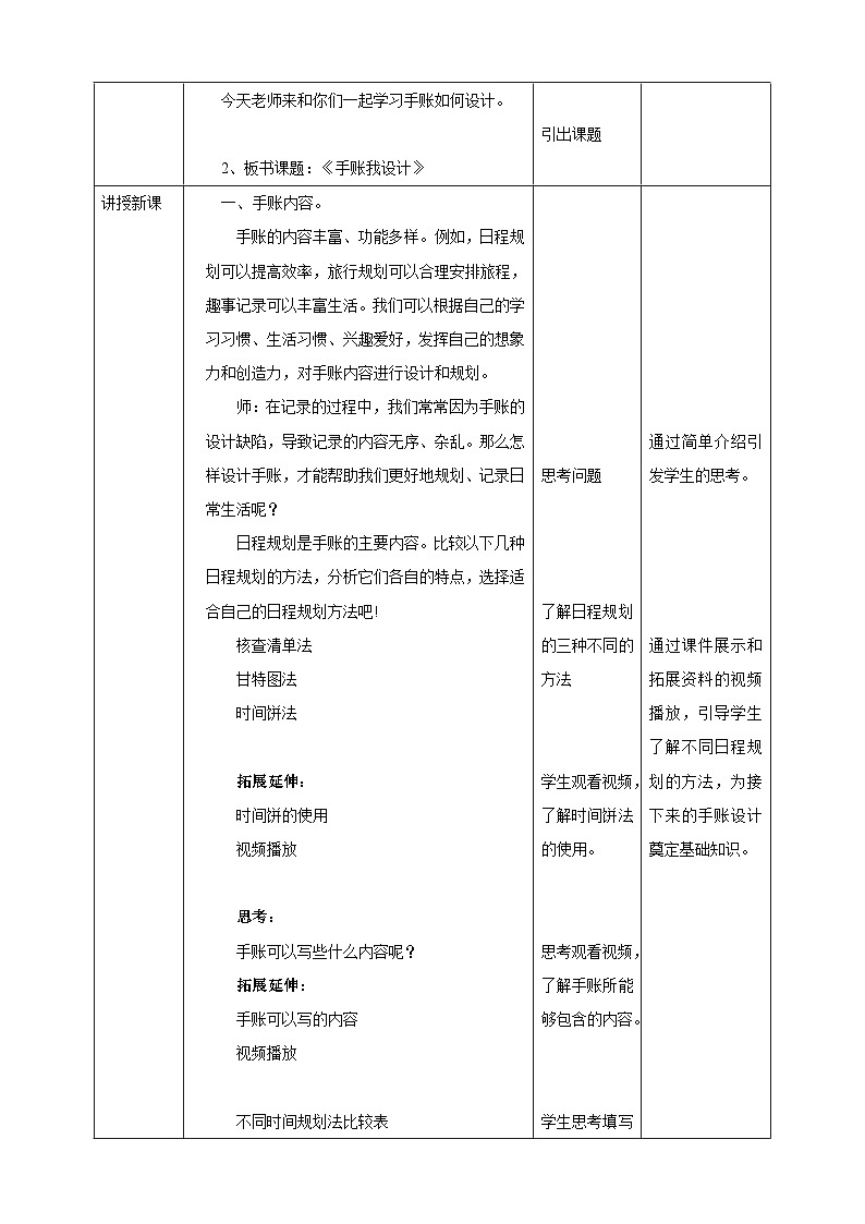 浙教版七年级上册劳技教案项目一任务一《手账我设计》教案第2页