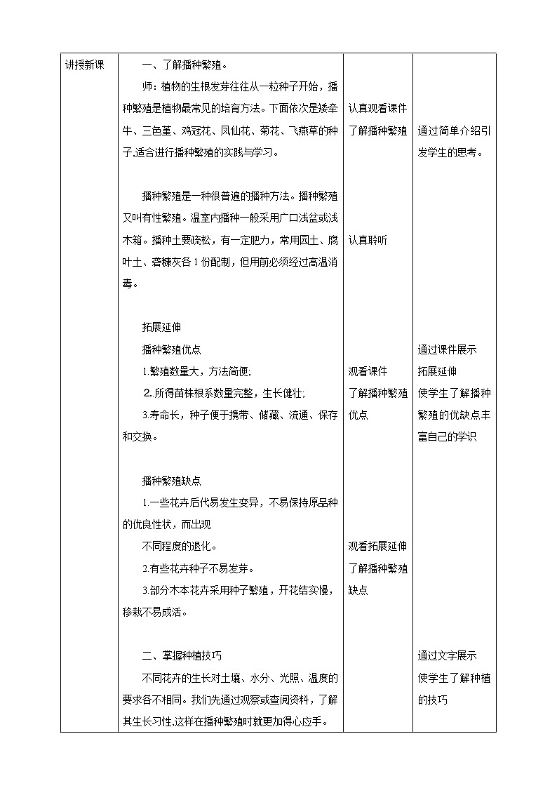 浙教版七下项目二任务一《花卉的播种繁殖》教案02