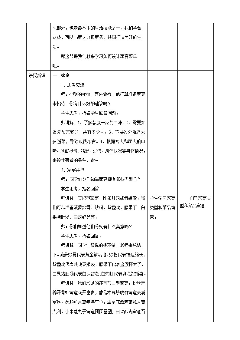 浙教版八年级下册项目一任务一《家宴菜单设计》教案02