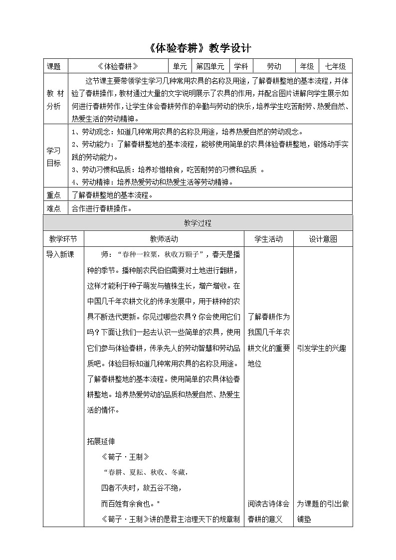 【核心素养目标】人教版劳动教育七下 劳动项目九《体验春耕》课件+教案+素材01