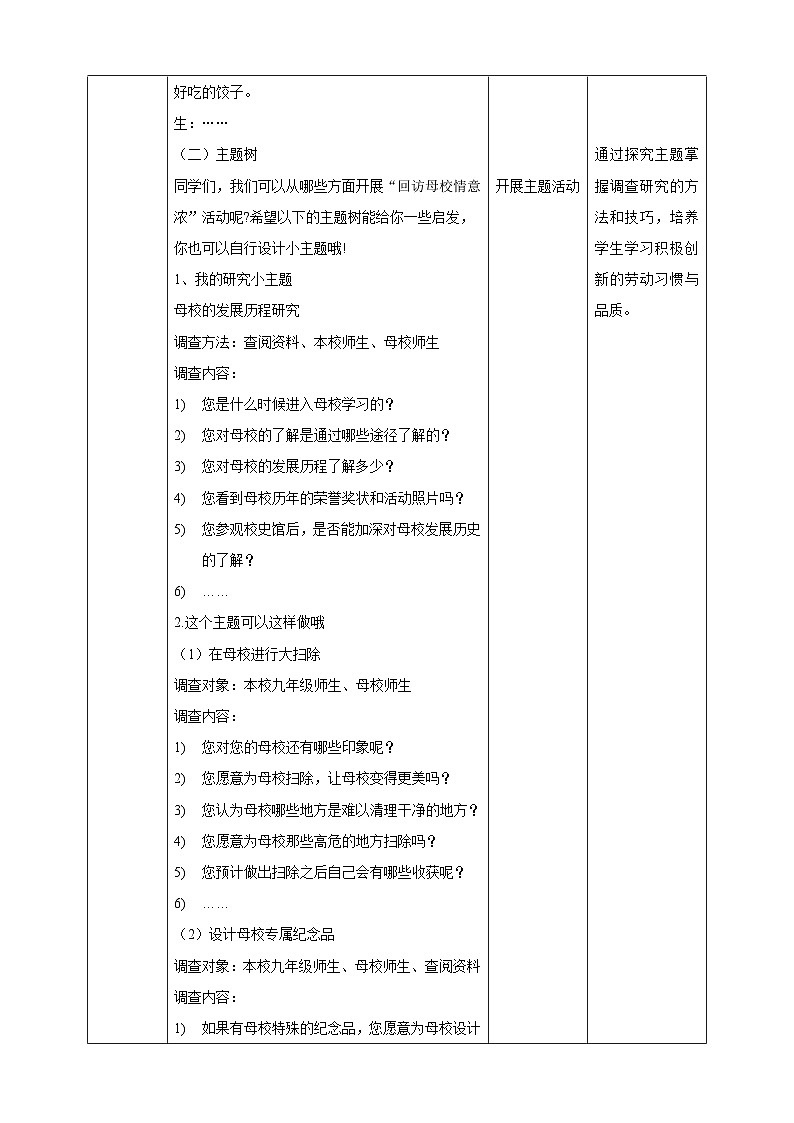 【广州版】初中综合实践活动《劳动》九年级下册 主题四 回访母校情意浓（第一课时） 教学设计第3页