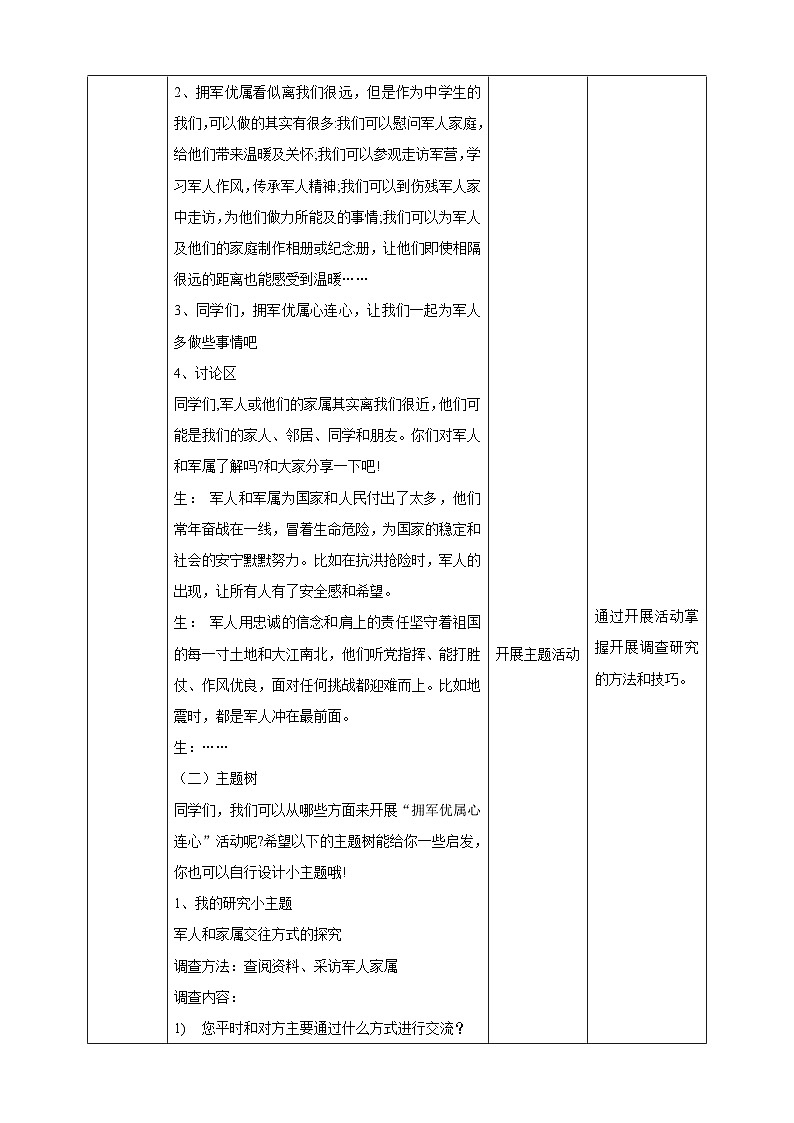 广州版综合实践活动九年级下册 主题二 《拥军优属心连心》（第一课时） 教学设计第2页