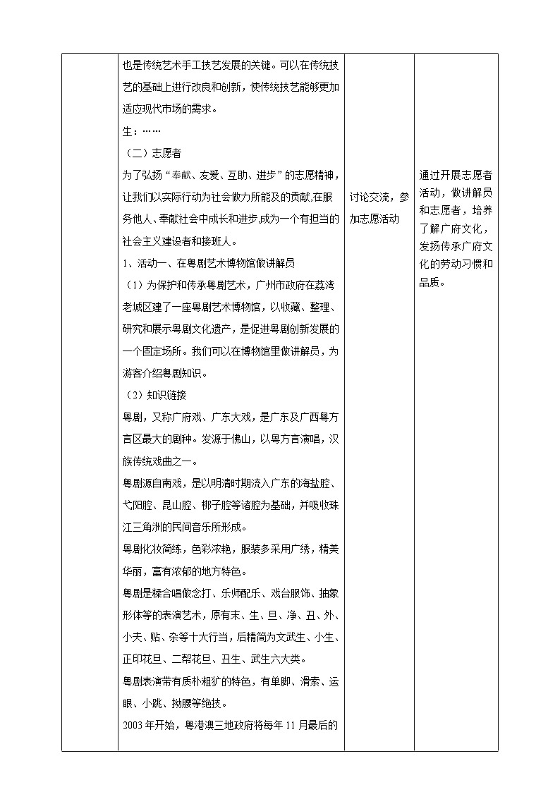广州版七年级劳技下册 主题三《广府文化传承人》（第二课时）教学设计第3页