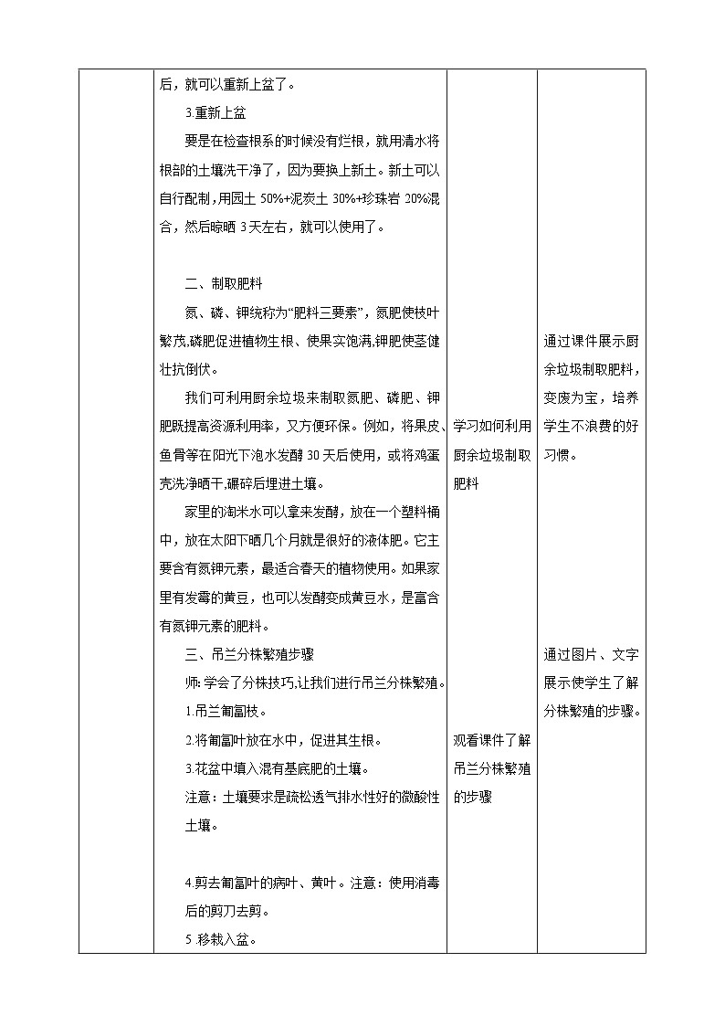 浙教版七下劳动 项目二任务二《花卉的分株繁殖》教案第3页