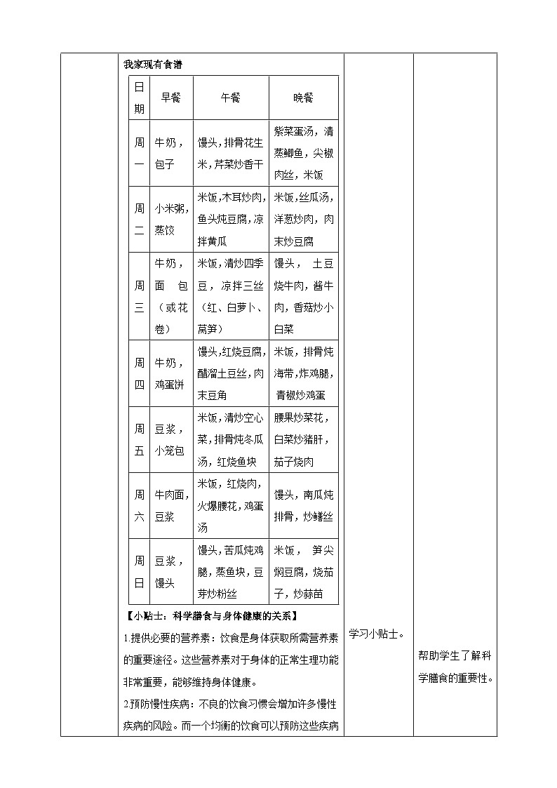 【湘人版劳动实践】八年级下册任务一项目1《搭配三餐营养》第3页