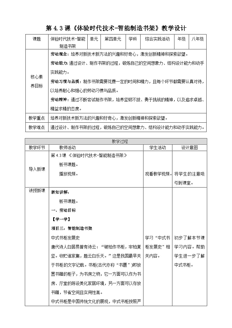【湘人版劳动实践】八年级下册任务四项目3《智能制造书架》第1页
