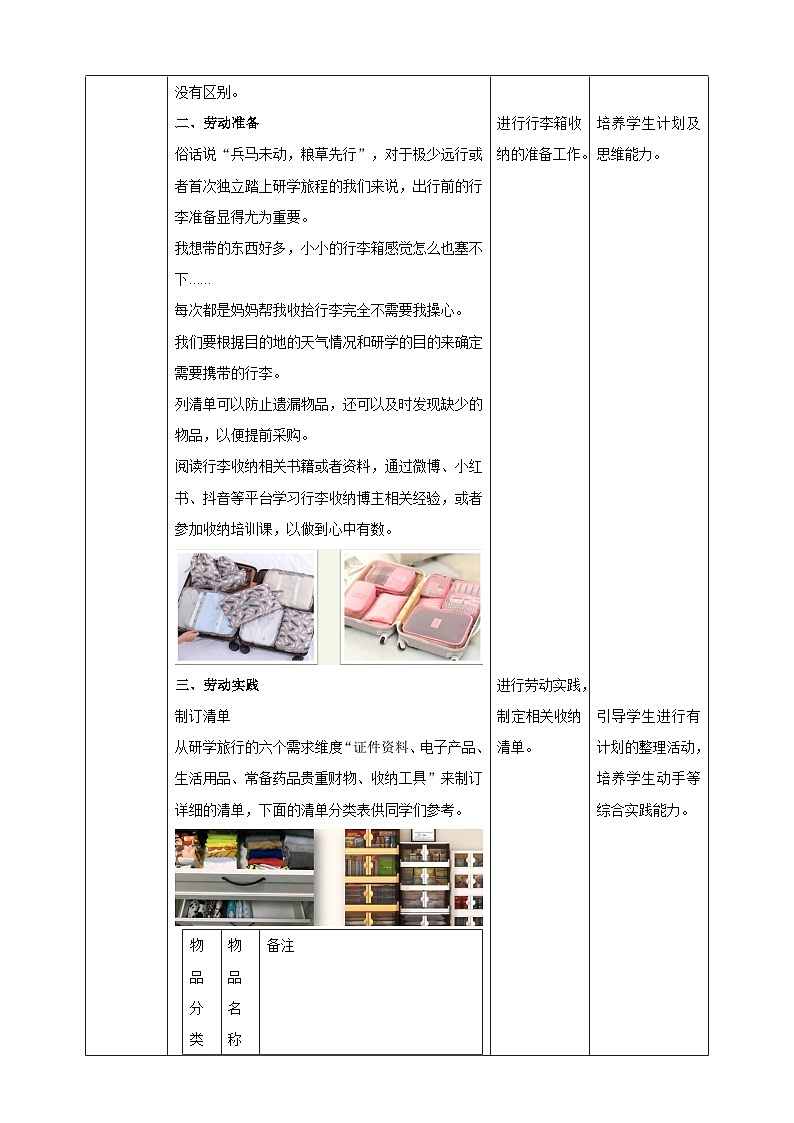 【湘民版劳动实践】八年级下册任务三项目3《学会整理行李》第2页