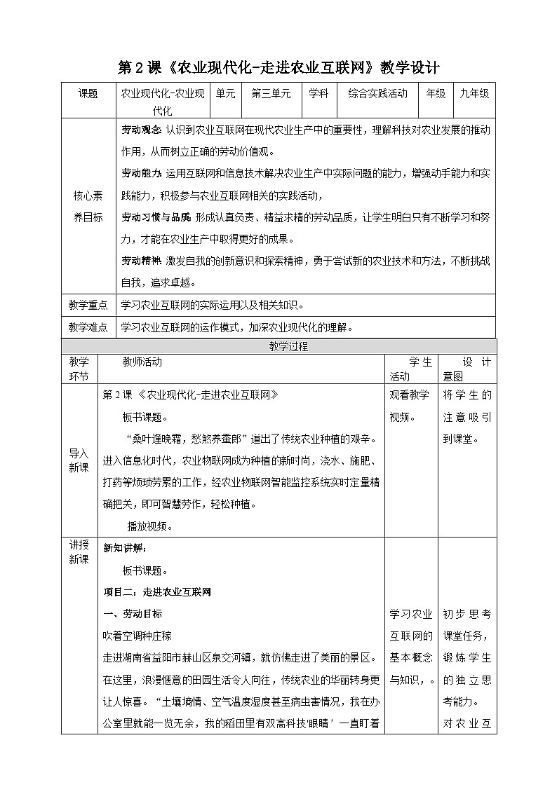 【湘人版劳动实践】九年级下册任务三项目2《走进农业互联网》第1页