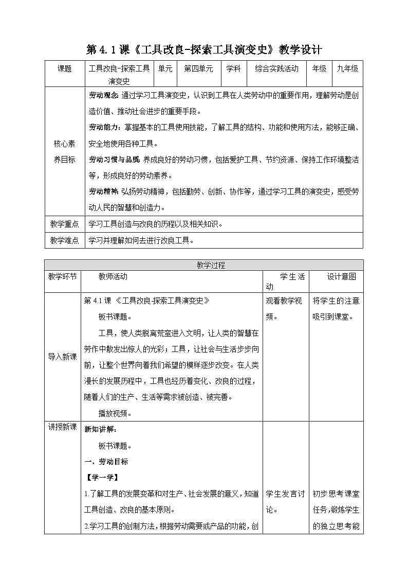 【湘民版劳动实践】九年级下册第四单元第1课《探索工具演变史》第1页