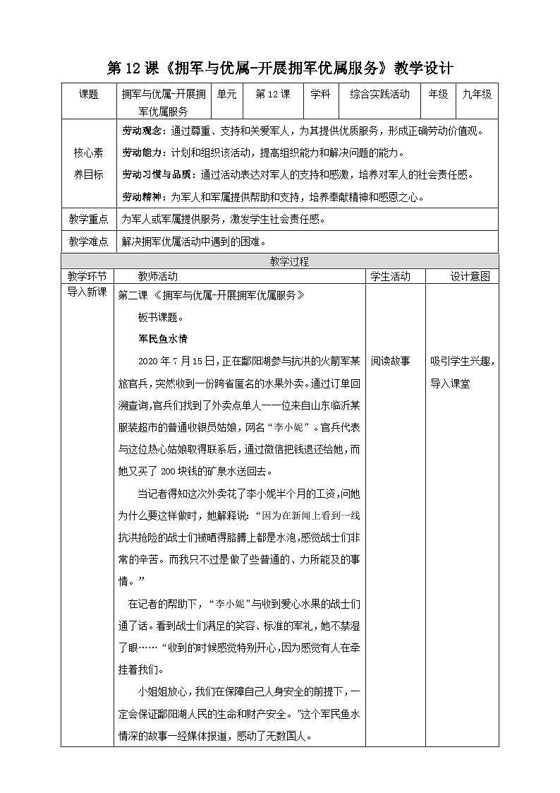九年级下册第12课开展拥军优属服务第1页