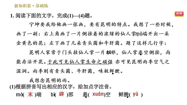 部编版八年级上册语文习题课件 第4单元 17 昆明的雨第4页