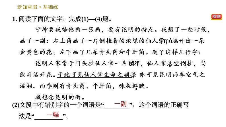部编版八年级上册语文习题课件 第4单元 17 昆明的雨第5页