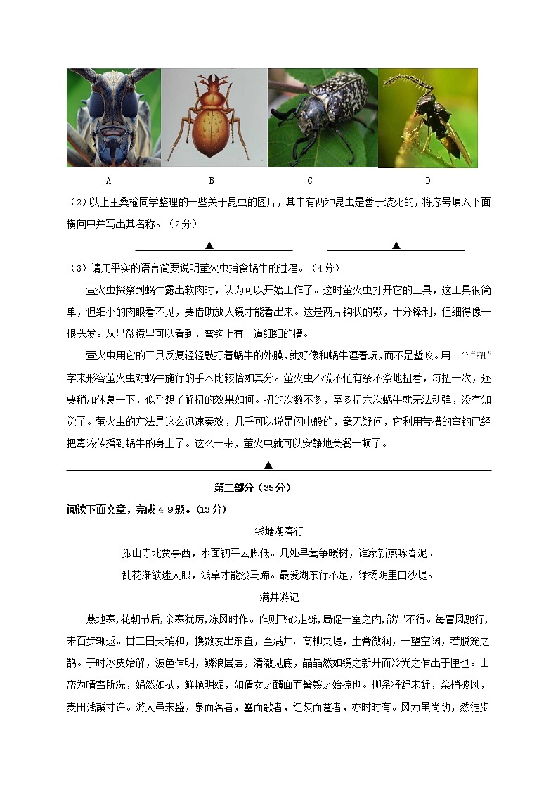江苏省苏州市吴江区铜罗中学2020-2021学年八年级12月有效练习语文试题02