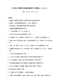 湖南省株洲市攸县2021届九年级上学期期末考试语文试题